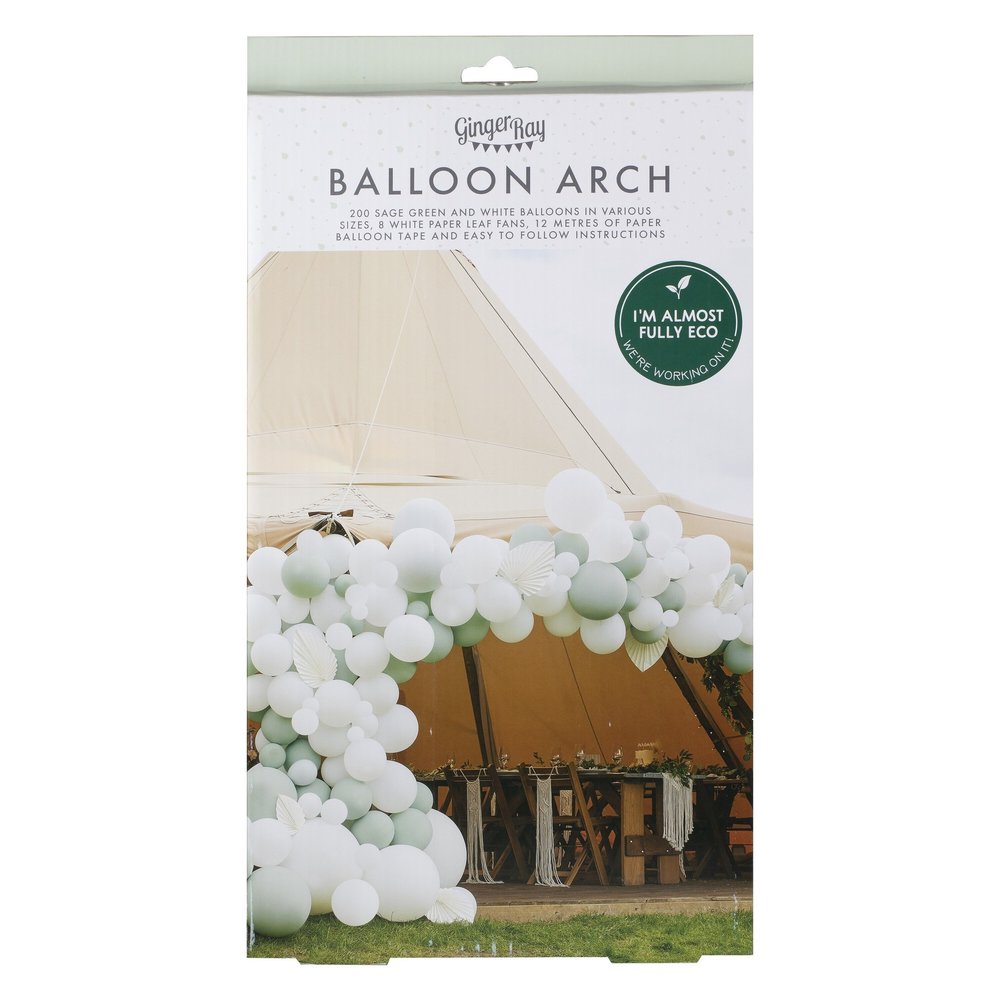 Arche de Ballons vert sauge - beige - or blanc