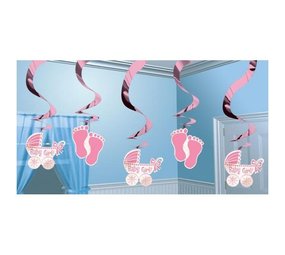 Amscan Decoratie swirl geboorte Meisje 5 stuks Amscan Decoratie swirl geboorte Meisje 5 stuks