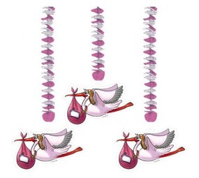 Folat Decoratie spiraal Ooievaar Meisje 3 stuks Folat Decoratie spiraal Ooievaar Meisje 3 stuks
