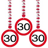 Folat Decoratie spiraal 30 Verkeersbord 3 stuks Folat Decoratie spiraal 30 Verkeersbord 3 stuks