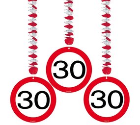 Folat Decoratie spiraal 30 Verkeersbord 3 stuks Folat Decoratie spiraal 30 Verkeersbord 3 stuks