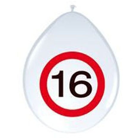 Ballon 16 jaar Verkeersbord 8 stuks Ballon 16 jaar Verkeersbord 8 stuks