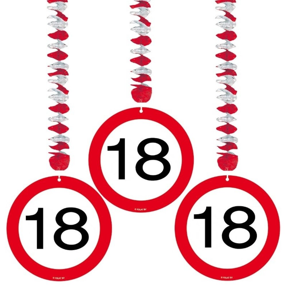 Folat Décoration spirale 18 panneau de route 3 pièces Folat Décoration spirale 18 panneau de route 3 pièces