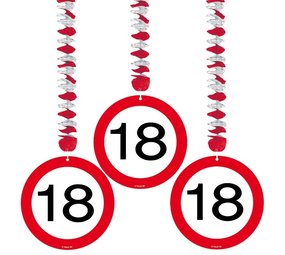 Folat Décoration spirale 18 panneau de route 3 pièces Folat Décoration spirale 18 panneau de route 3 pièces