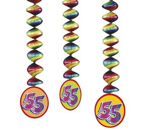 Decoratie spiraal 55 jaar 3 stuks