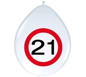 Folat Ballonnen 21 jaar Verkeersbord 30cm | 8 stuks Folat Ballonnen 21 jaar Verkeersbord 30cm | 8 stuks
