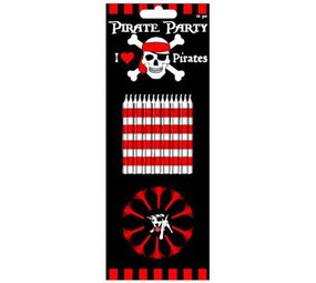 Kaarsjes I love Pirates met houder 12 stuks Kaarsjes I love Pirates met houder 12 stuks