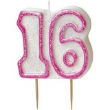 Kaars 16 roze glitter Kaars 16 roze glitter