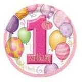 Bord 1st birthday balloons roze 23cm | 8 stuks Bord 1st birthday balloons roze 23cm | 8 stuks