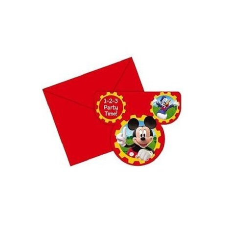 Uitnodiging Mickey Mouse feestje 1-2-3 party time 6 stuks Uitnodiging Mickey Mouse feestje 1-2-3 party time 6 stuks