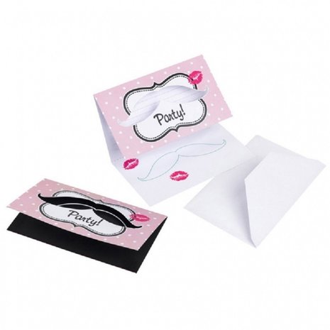 Invitation Mustache-Snor Pink 8 pieces