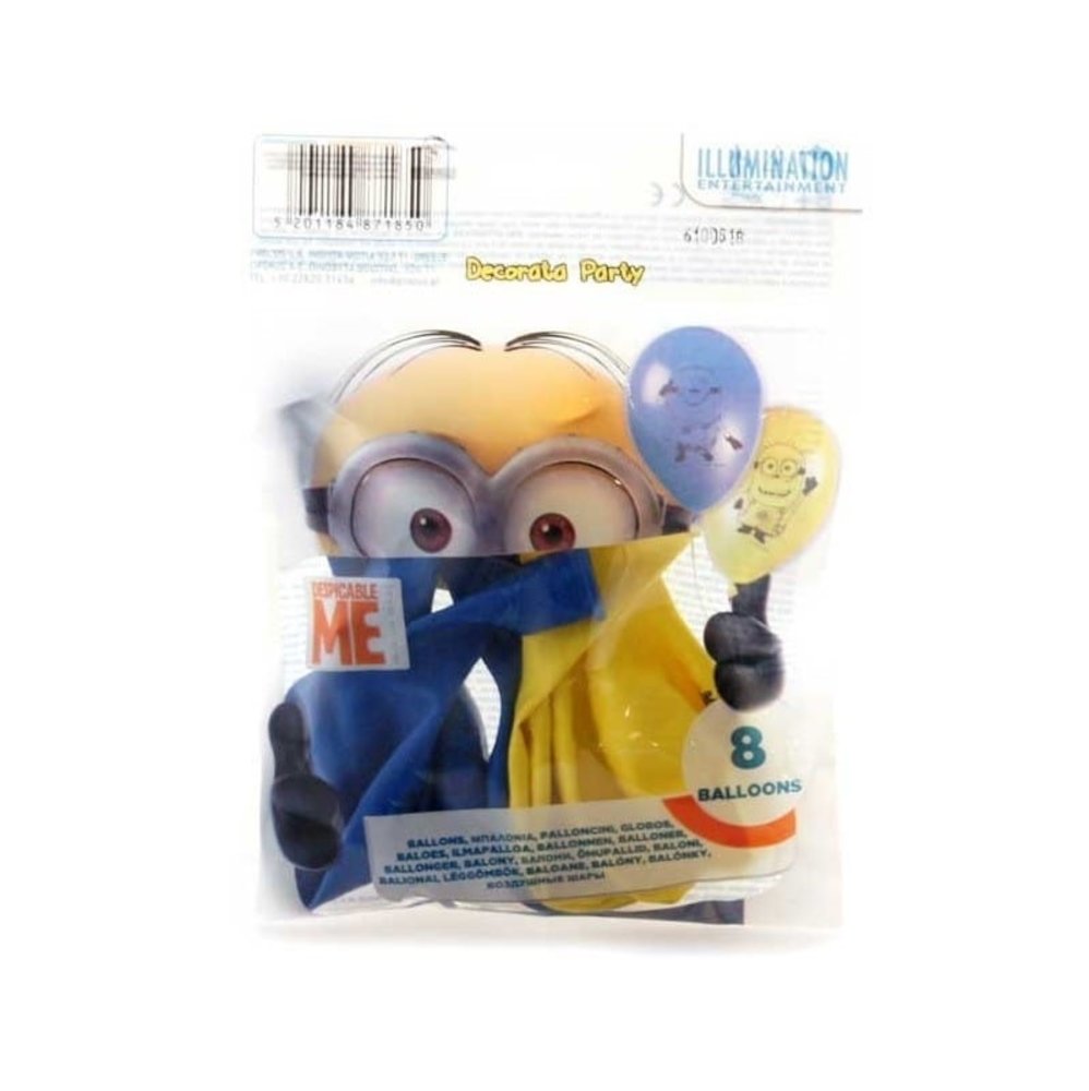 Ballon Minions geel-blauw 8 stuks Ballon Minions geel-blauw 8 stuks