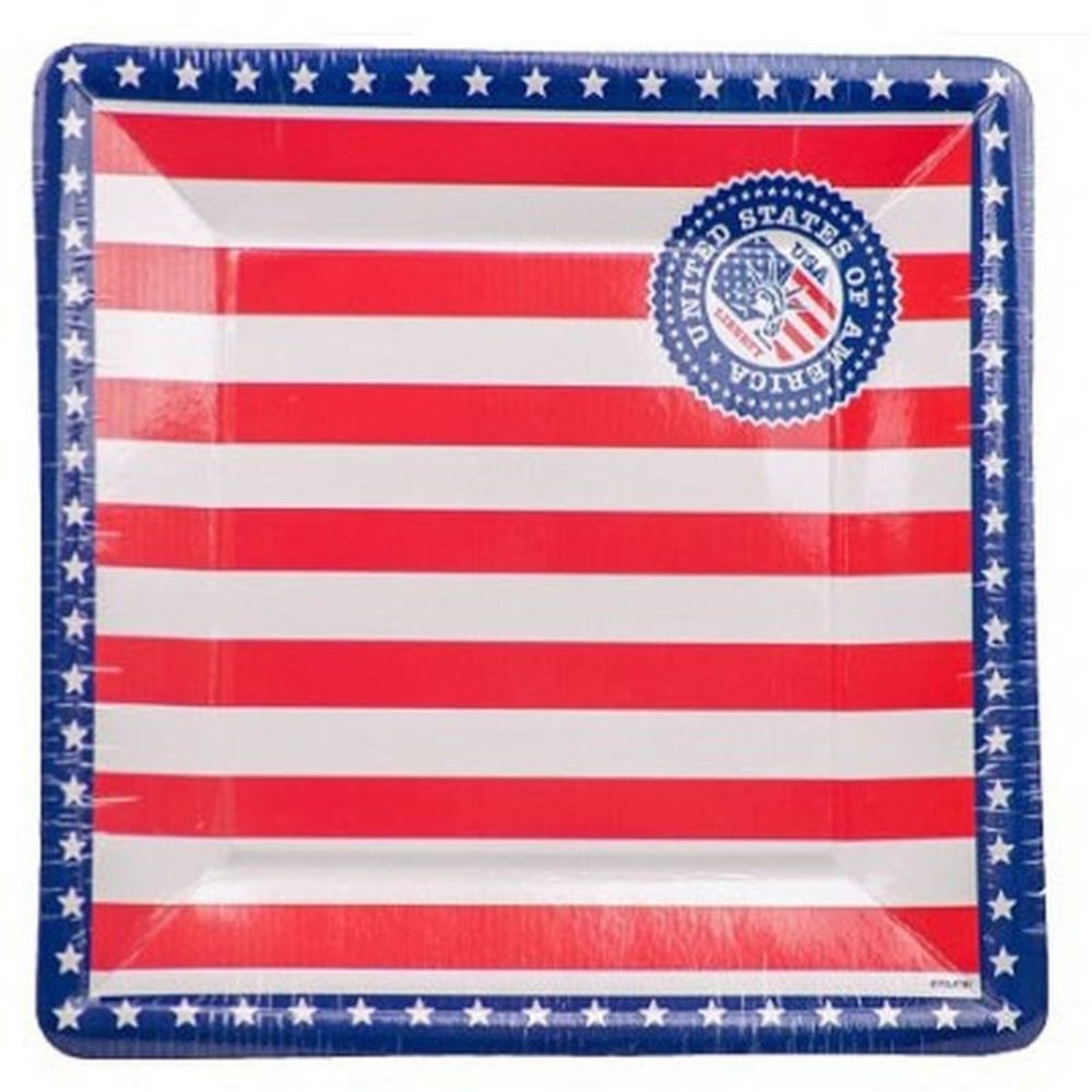 Plaque USA carrée de fête 25cm | 8 pièces Plaque USA carrée de fête 25cm | 8 pièces