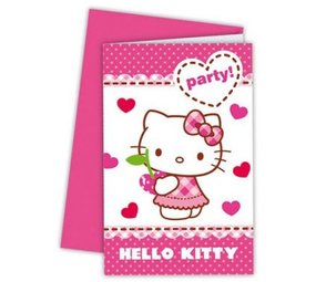 Uitnodiging Hello Kitty hartje 6 stuks Uitnodiging Hello Kitty hartje 6 stuks