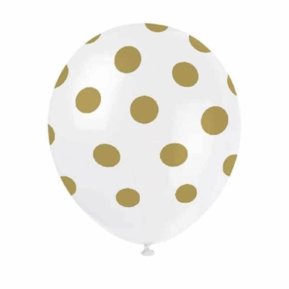 Unique Party White balloons with golden dots 6 pieces Unique Party White balloons with golden dots 6 pieces