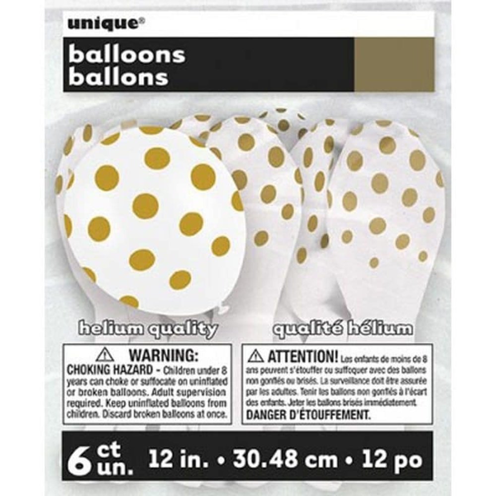 Unique Party White balloons with golden dots 6 pieces Unique Party White balloons with golden dots 6 pieces