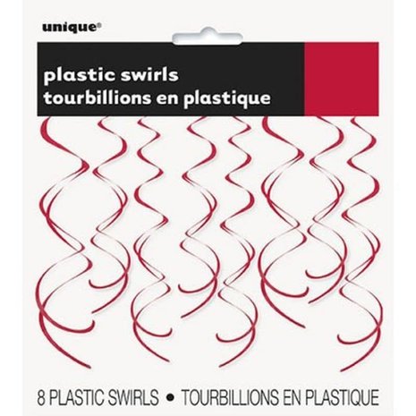 Decoratie Unique swirl rood 65 cm | 8 stuks