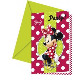 Uitnodigingen Minnie Mouse witte stippen | 6 stuks Uitnodigingen Minnie Mouse witte stippen | 6 stuks