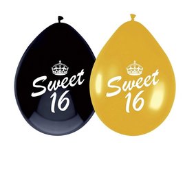 Ballon Sweet 16 zwart-goud 6 stuks