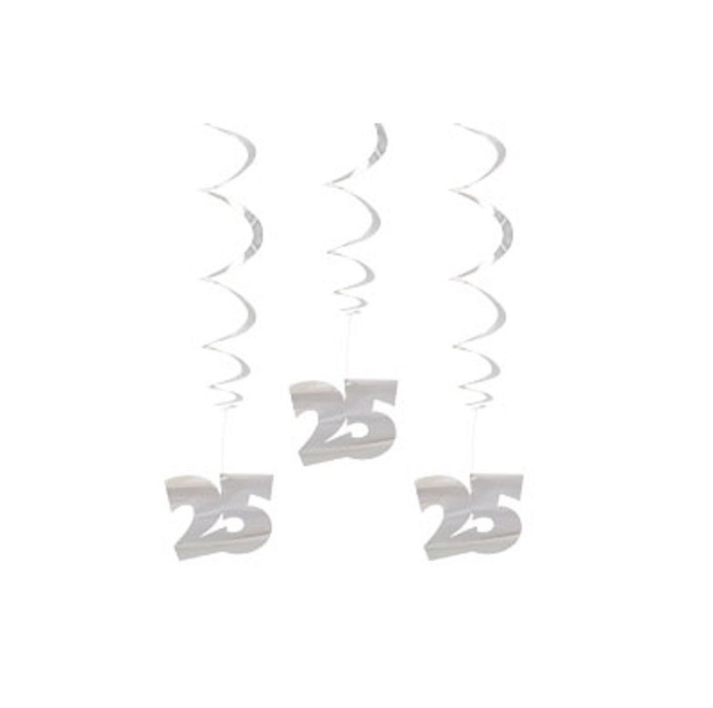 Decoratie swirl 25 jaar zilver getrouwd 3 stuks Decoratie swirl 25 jaar zilver getrouwd 3 stuks