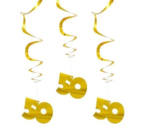 Decoratie swirl 50 jaar goud getrouwd 3 stuks Decoratie swirl 50 jaar goud getrouwd 3 stuks