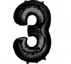 Globos Nordic Zwarte folie ballon cijfer 3 | 86cm Globos Nordic Zwarte folie ballon cijfer 3 | 86cm