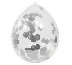 Silver balloons with confetti 30cm | 4 pieces Silver balloons with confetti 30cm | 4 pieces