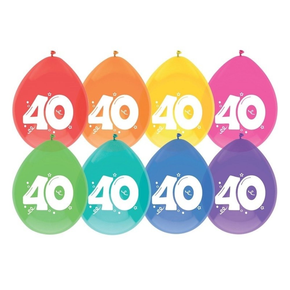 Ballons 40 ans de couleurs fraîches 8 pièces