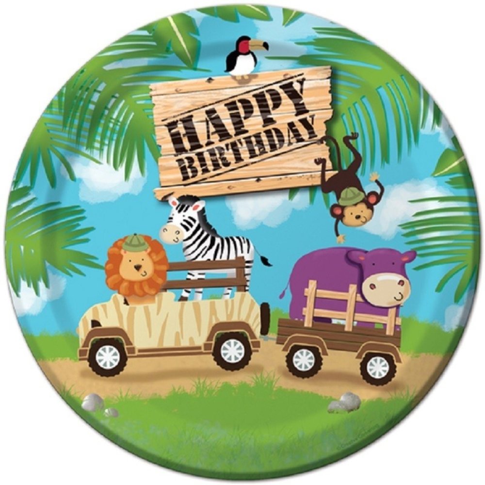 Assiette Safari Aventure Joyeux anniversaire 22cm - 8 pièces