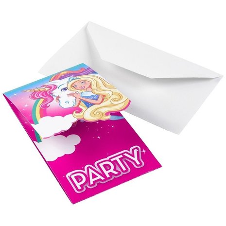 Invitation Barbie avec Unicorn 8 pièces Invitation Barbie avec Unicorn 8 pièces