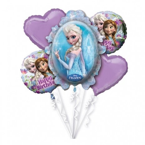 Tuf-Tuf Folie ballon boeket Frozen Happy birthday 5 stuks Tuf-Tuf Folie ballon boeket Frozen Happy birthday 5 stuks