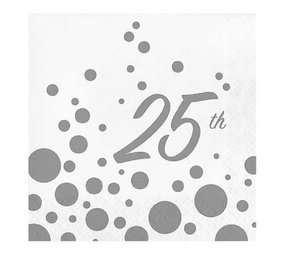 Serviette 25 Shine Silber - Silber 33x33cm 16 Stücke