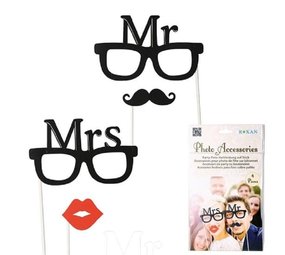 Photo Booth set Mr&amp;Mrs 4 stuks