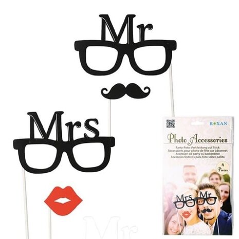 Photo Booth Set MR & Amp; MRS 4 Pièces Photo Booth Set MR & Amp; MRS 4 Pièces