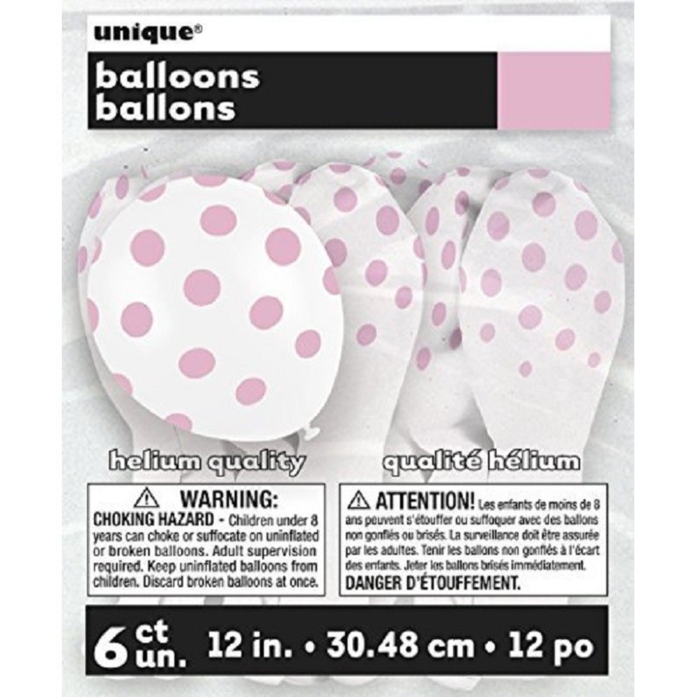 Ballons blancs avec des points roses 6 morceaux