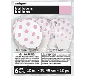 Witte ballonnen met roze stippen | 6 stuks
