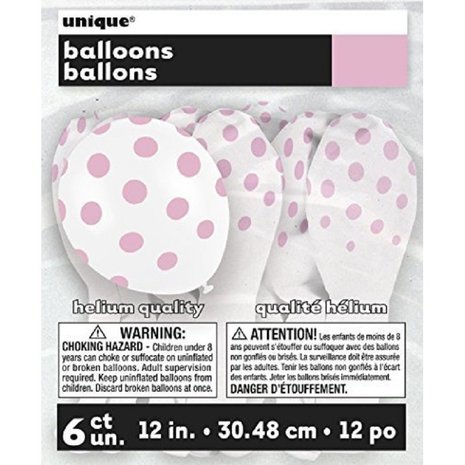 Ballons blancs avec des points roses 6 morceaux