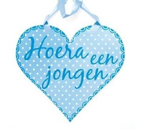 Deurschild Hoera een jongen met lint