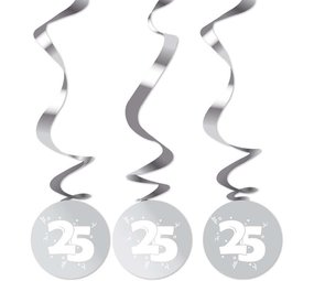 Decoratie swirl rond 25 jaar zilver getrouwd 3 stuks