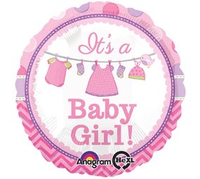 Folie ballon It's a Baby Girl met kleertjes