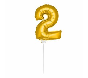 Folat Folienballon Zahl 2 Gold mit Stock | 36cm