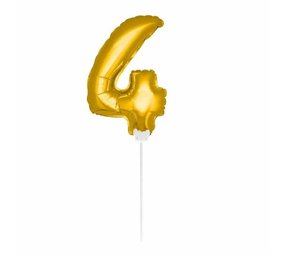 Folat Ballon Folie 4 Goud Met Stokje 36cm | per stuk Folat Ballon Folie 4 Goud Met Stokje 36cm | per stuk