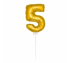 Ballon folie 5 goud met stokje | 40cm Ballon folie 5 goud met stokje | 40cm