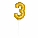 Folat Folie Ballon 3 Gold with stick 36cm | per Unit Folat Folie Ballon 3 Gold with stick 36cm | per Unit