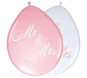 Ballon Mr & Mrs roze wit 8stuks