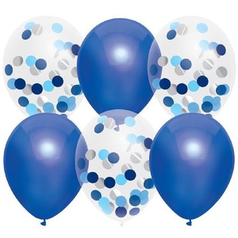 Ballon Royal Blue Mix mit Konfetti 6 Stücke