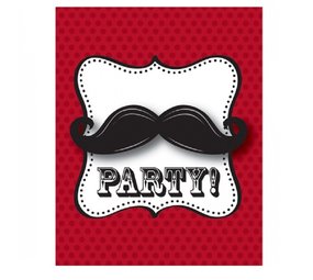 Uitnodiging Moustache rood 8 stuks Uitnodiging Moustache rood 8 stuks