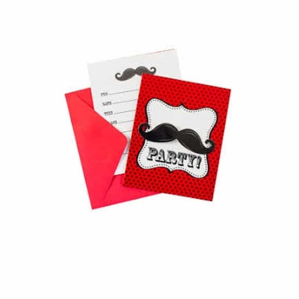 Invitation Mustache Red 8 pieces Invitation Mustache Red 8 pieces