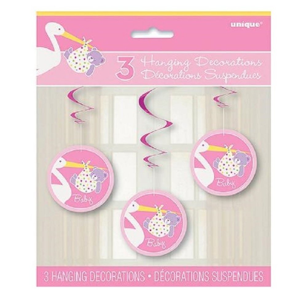 Decoratie swirl Ooievaar baby roze 3 stuks Decoratie swirl Ooievaar baby roze 3 stuks