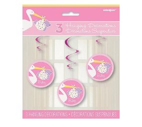 Decoration Swirl Ooievaar Baby Pink 3 Pieces Decoration Swirl Ooievaar Baby Pink 3 Pieces